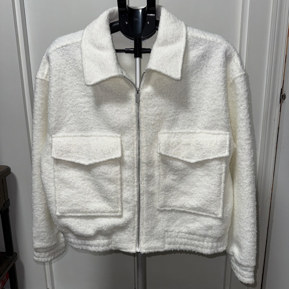 Time and Tru Collared Zip Front Lined Jacket Off White  Womens XL